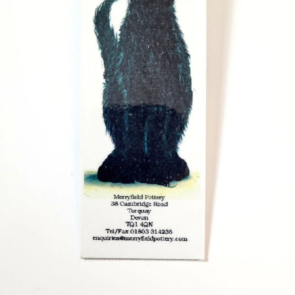Vintage 90s Merryfield Pottery bookmark- black tuxedo cat- Mark Denman- Devon UK